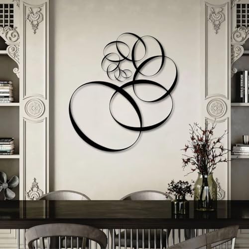 Metal Geometric Circles Wall Art, Modern Minimalist Abstract Line...