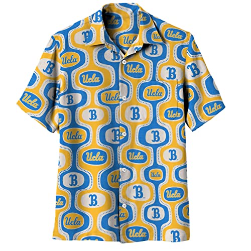 Wes and Willy Mens College Sports Fan Cabana Boy Retro Hawaiian Short Sleeve Shirt (UCLA Bruins, X-Large) Blue