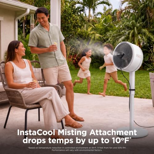 Image of Shark FlexBreeze 2-in-1 Fan with Misting Attachment, White, FA222WH | Corded /Cordless, Pedestal to Tabletop, up to 24-Hr Battery, up to 70 Ft of Power, 5 Speeds, with Outdoor Misting Attachment