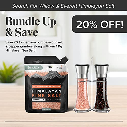 Willow & Everett Himalayan Pink Salt – Coarse Grain For Grinder Refill, 2.2Lb / 1Kg – Easy Pour Spout, Non-Gmo – Kosher Rock Salt For Cooking #TOP7