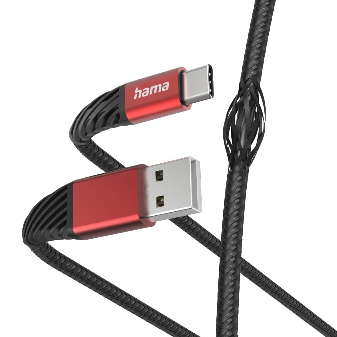 Hama Kabel USB A wtyk - USB C wtyk (5V, 480 Mbit/s, 3A, nylon, 1,5m) czarny/czerwony