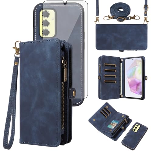 Étui portefeuille amovible Samsung Galaxy A35 5G A355G avec verre trempé antichoc