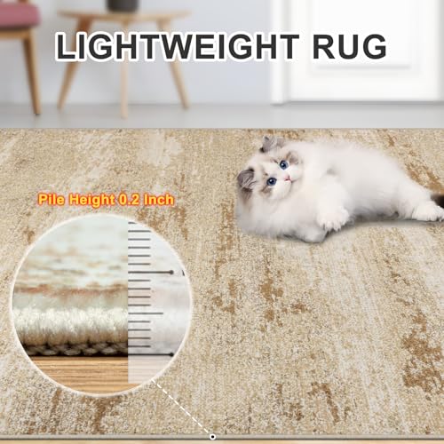 8x10 Area Rugs for Living Room - Washable Rug Modern Abstract Soft Large Neutral Non-Slip Carpet Indoor Floor Stain Resistant Thin Carpets for Bedroom Dining Room Farmhouse Nursery Home Office Beige
