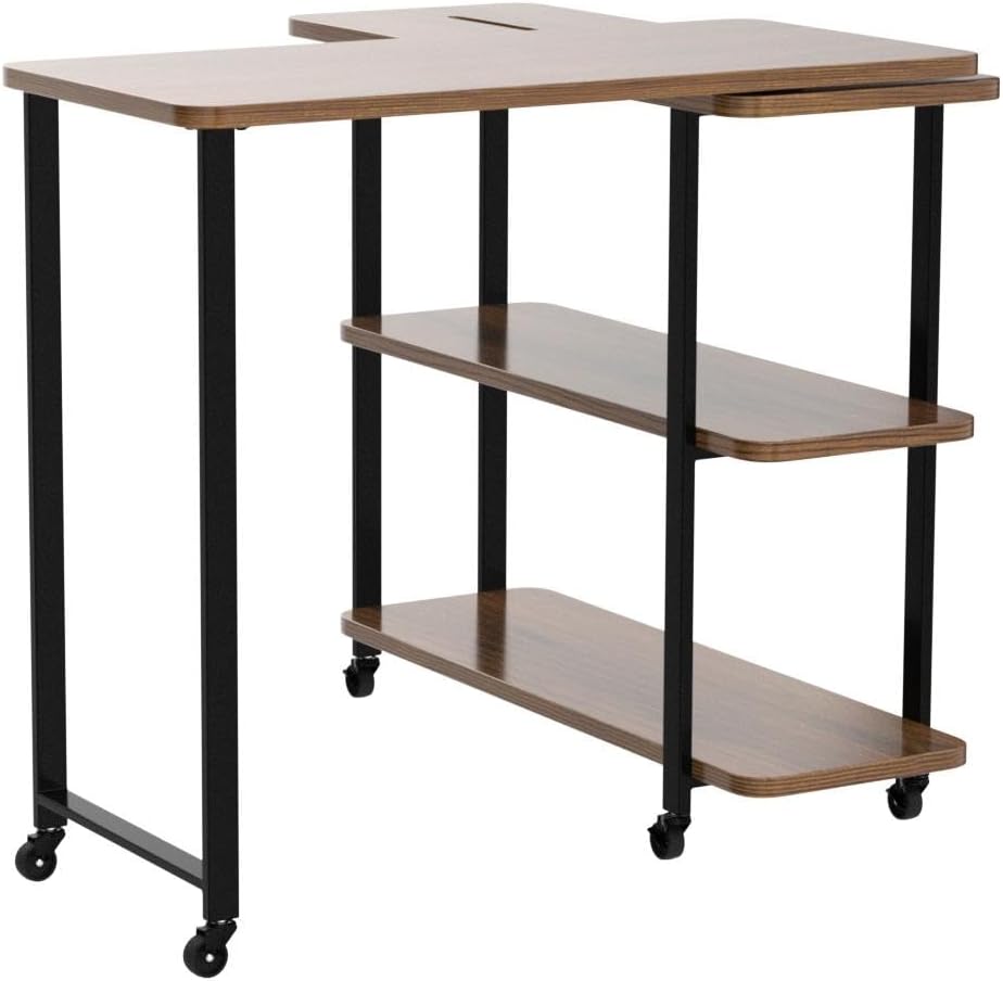 Tangkula 360° Free Rotating Sofa Side Table, Patented Mobile Couch Desk with 2-Tier Storage Shelves, Movable Laptop Desk with Sturdy Metal Frame, Couch Table Snack Table for Home Office (Brown)