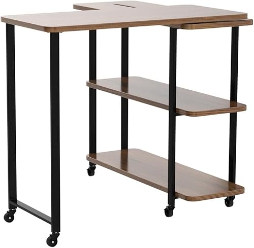 Miniatura 5 de Tangkula - Mesa auxiliar giratoria de 360° para sofá, escritorio de sofá móvil con estantes de almacenamiento de 2 niveles patentados, escritorio