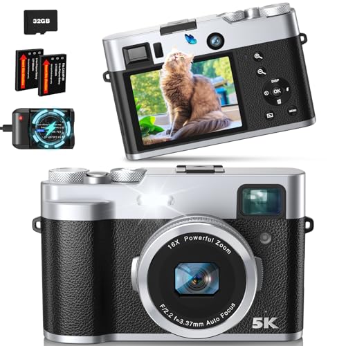 5K Appareil Photo Numérique avec Double Objectif 48MP Caméra Numérique avec Viseur Optique...