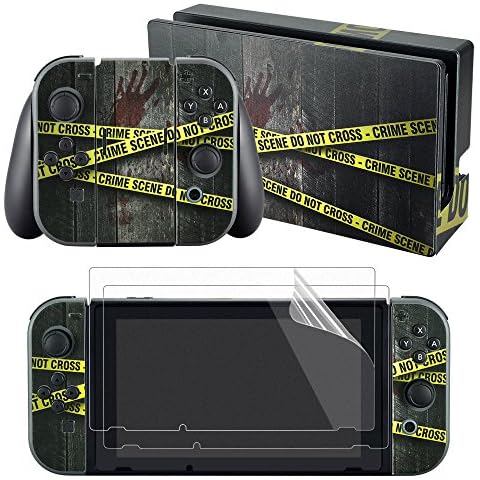 eXtremeRate Sticker Skin Folie Aufkleber Decal Klebefolie mit 2 Displayschutzfolie für Nintendo Switch Console&JoyCon&Dock&Grip(Tatort) Cover