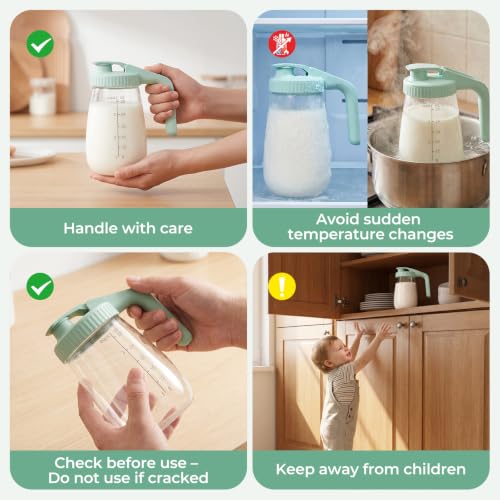 Image of Momcozy Breast Milk Pitcher, Glass Storage Container Wide Mouth, 32oz Green | Heat-resistant Glass, No Leak Sealing, Breastmilk Fridge Storage, Baby Formula Pitcher, Easy Clean, Multipurpose Use