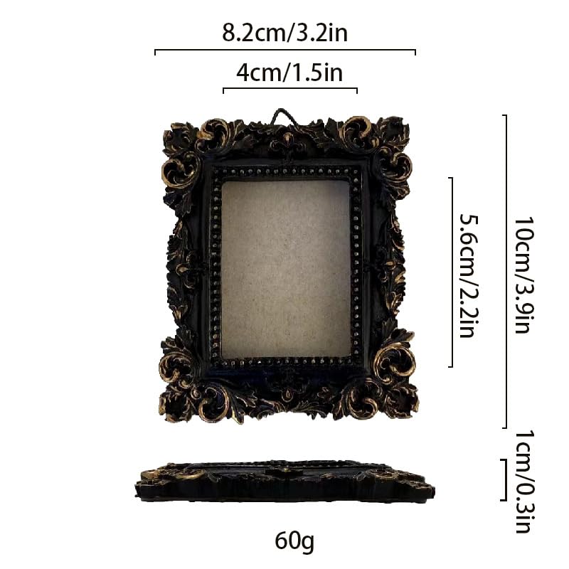 Image of Vintage Decorative Mini Picture Frames Set, Black with Gold Accents, 3 Pack Antique Style Resin Photo Frames for Wall Display, DIY Jewelry, Photography (Black gold)