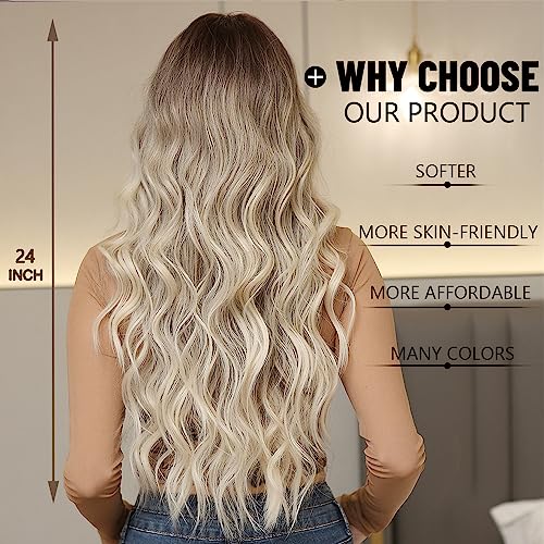 Esmee Long Wavy Ombre Mixed Blonde Wigs for Women Natuaral Synthetic Hair Heat Resistant Wig for Daily Party Cosplay Use - Image 4