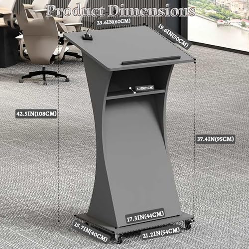Image of Portable Wooden Podium Stand with Lockable Wheels, Lightweight 42.5 inch Rolling Lectern for Churches, Ideal for Presentations, Events, and Conferences - Versatile White Pulpit.