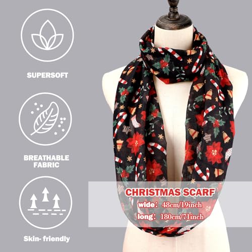 Liitrsh 6 Pcs Christmas Scarf for Women Holiday Festival Infinity Scarf Red Snowflake Plaid Lightweight Loop Sheer Scarves Winter Snowman for Women Girls Accessories Xmas Gift2