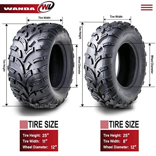 Image of WANDA Set of 6 ATV UTV tires (2) 25x8-12 Front & (4) 25x11-12 Rear 6PR