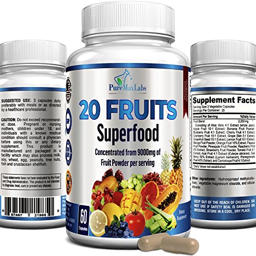 20 Fruits Superfood - Powerful Natural Antioxidants, Concentrated Fruits Incl. Aloe Vera, Blueberry, Cranberry, Grape Skin, Acai, Goji, Non-Gmo Formula - 60 Capsules #TOP24