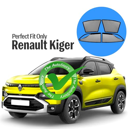 Image of AutoStory Magnetic Car Sunshade for Renault Kiger | Front Half Cut for Mirror Visibility + Rear Full Coverage with Zipper | Heavy Heat & UV Protection | Privacy Side Window Curtains Shades