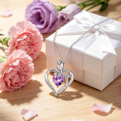 Image of Heart Birthstone Necklace for Women I Love You