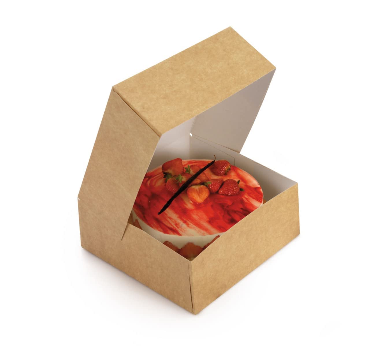 Boîte pâtissière kraft 25x25x8 cm évite les décors de gâteaux abîmés