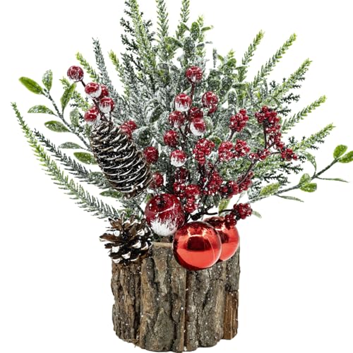 CORVYUC Mini Christmas Tree Table Top Christmas Tree Fake Christmas Plants with Pine Cone Red Berries Branches for Home Indoor Party Winter Christmas Table Centerpiece Decorations