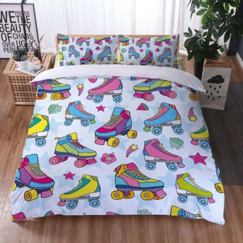 Housse de couette 140x200 cm patins à roulettes pour une décoration de chambre ado rétro