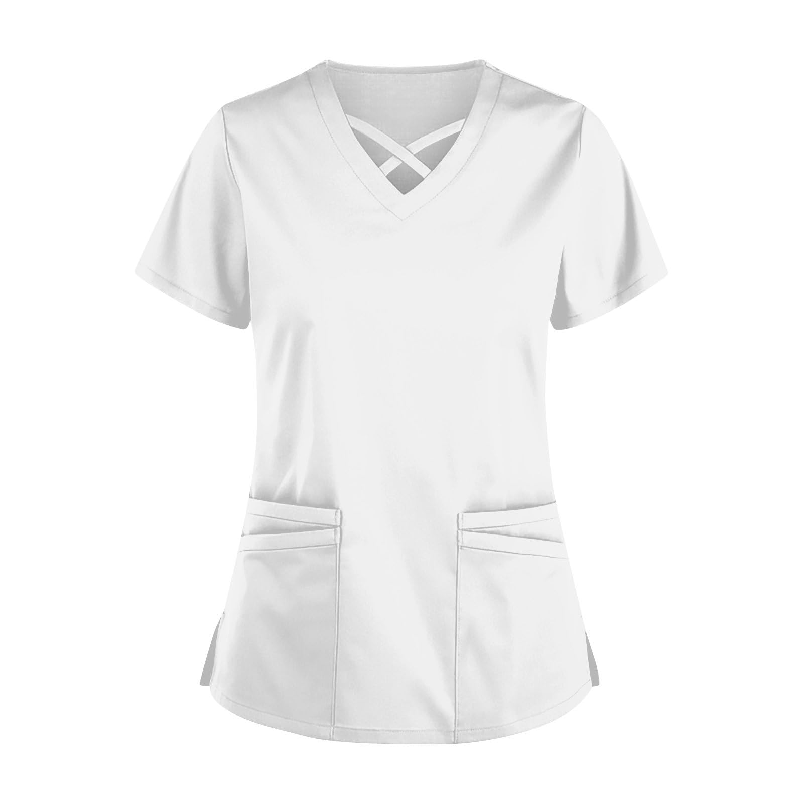 Scrub Tops for Women Solid Cross V Neck Short Sleeve Medical Uniform Stretchy Nurse Shirt