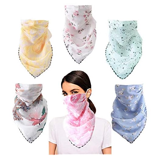 Bufanda Facial de 6 Piezas - Cubierta de Cuello Facial con Protección Solar UV, Gancho para la Oreja Gasa Pañuelo Pasamontañas Mujer, Polaina de Cuello Transpirable Bandana de Cara a Prueba Viento