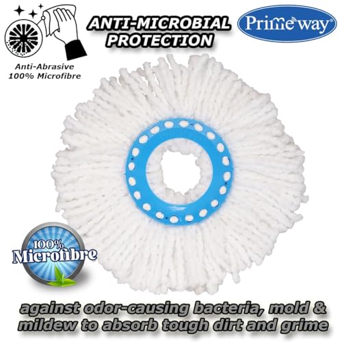 Image of Primeway Polyester Water Absorbent Microfibre Spin Mop Refills | Dense Replacement Mop Heads | Floor Pocha Mop Cloth | XL | 38cm | 115grams | 4 Pcs (White on Blue Ring)