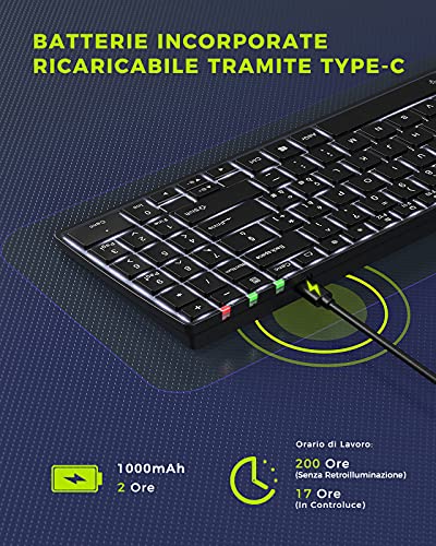 Kit Tastiera e Mouse Wireless Retroilluminata