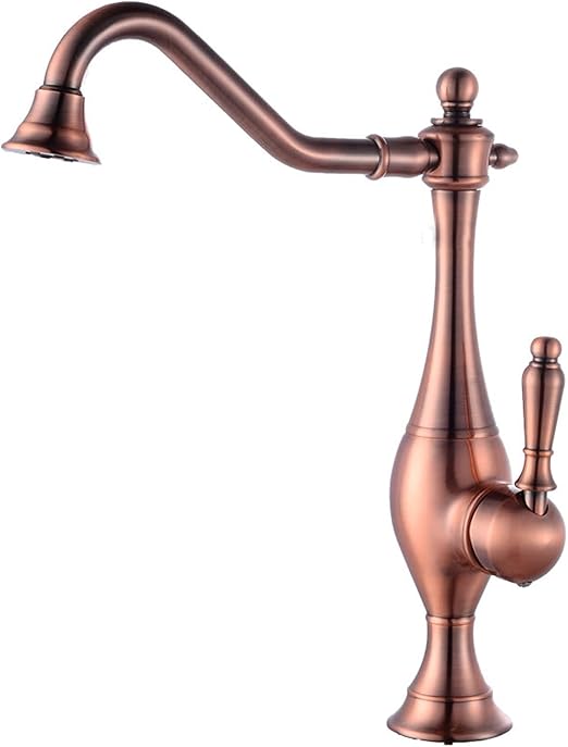 Red Bronze Kitchen Faucet, Retro Rotating Hot and Cold Water Mixer Tap