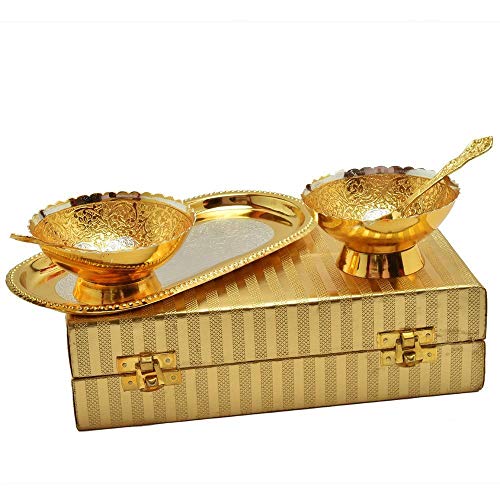 Image of Bowl Spoon Tray Set Silver Plated Dessert Dry Fruits Serving Diwali Christmas Eid Wedding Return Gifts Friends Family Housewarming Home Decoration Corporate (RX)
