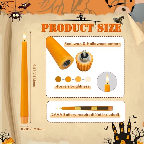 Image of Orange Flameless Taper Candles, 9.6 inch Halloween Battery Operated Candles with Remote, Real Wax Fall Led Candle, Flickering Flameless Candlesticks for Fall, Thanksgiving, Harvest, Halloween Decor, 3 Pcs