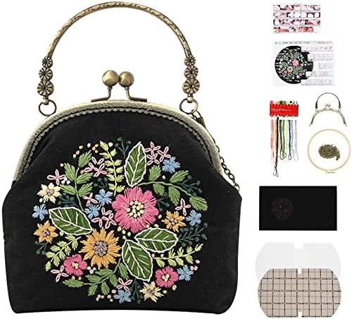 Namvo Embroidery Starter Kit, Vintage Handbag Bag Embroidery Kit with Pattern and Instructions Bamboo Embroidery Hoop and Tools