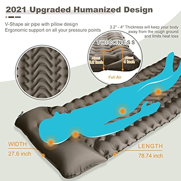 MEETPEAK Camping Pad, Voetpers Opblaasbare Slaapmat Dikke 4 Inch Lichtgewicht Camping Slaapmat Ultralight Compact Waterdicht Luchtmatras voor Outdoor Wandelen Hangmat Backpacken Slaapzak