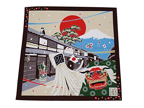 【さらさ】 日本製 たまのお散歩 大判はんかち 小ふろしき 約50×50cm 単品 猫 ネコ ねこ ハチワレ 四季 風呂敷 尺三巾 ハンカチ かわいい 日本 和雑貨 tama (1お正月)