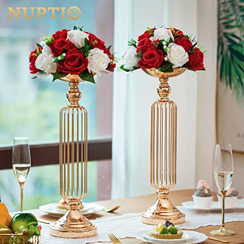 Image of NUPTIO Flower Balls Centerpieces for Wedding Tables, Red & White Roses