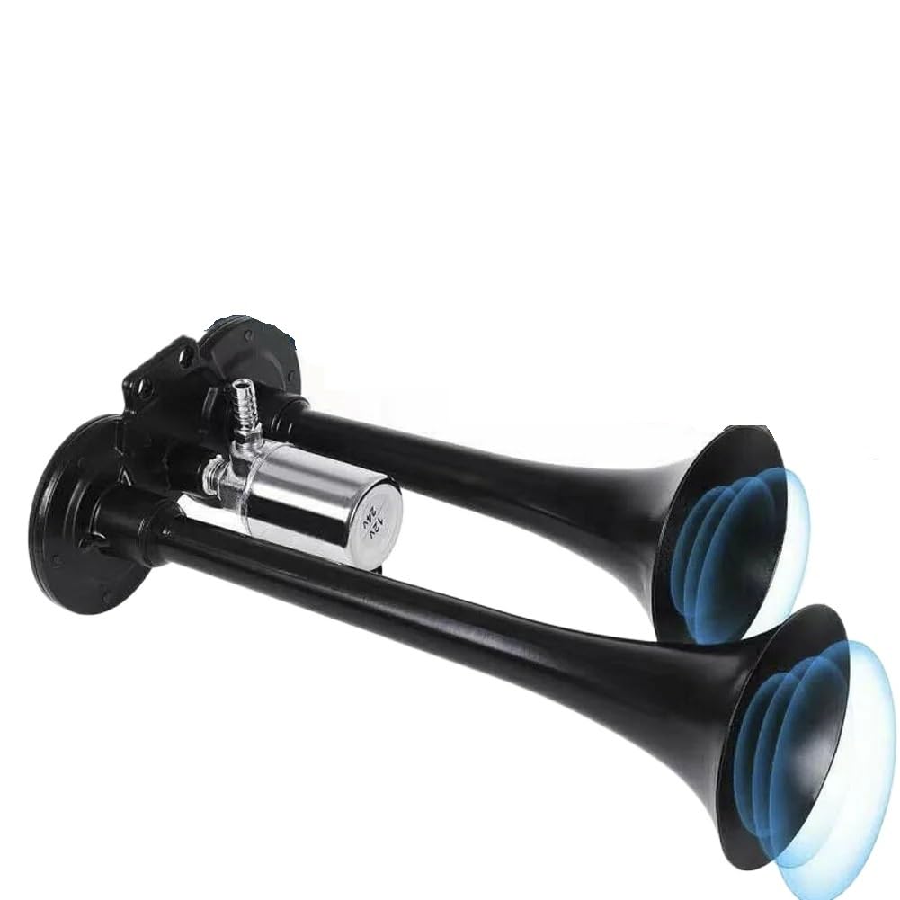 Bocina de aire doble tono, Bocina de coche de 600 dB, doble bocina de aire, 12 V/24 V, color negro, for coche, camión, barco
