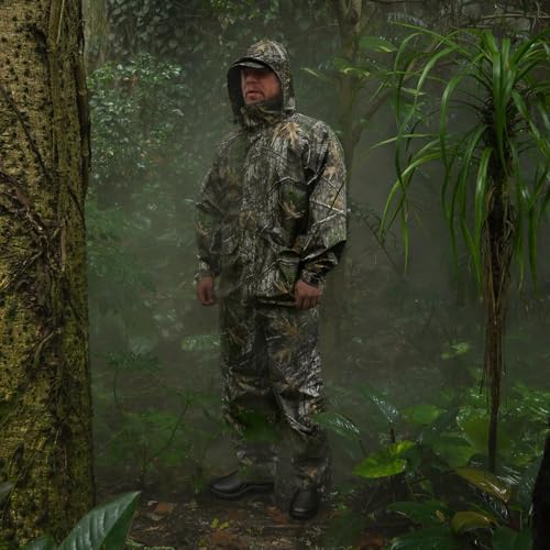 Image of LOOGU Men's Rain Suit - Rain Gear for Men Waterproof, Lightweight Rain Coat, Breathable Mens Rain Jackets Hood and Pants