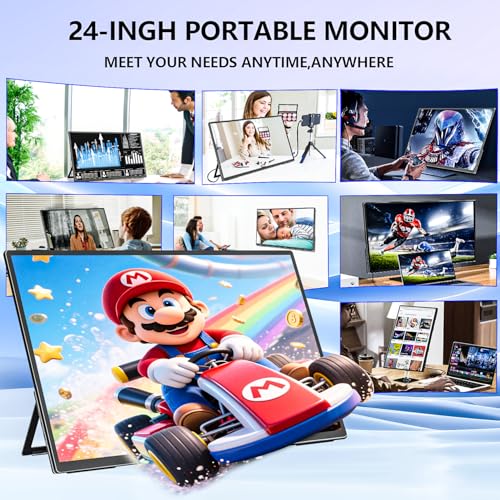 Image of 4K Large Portable Monitor 24 inch Travel Monitor UHD 3840*2160 120% sRGB External Second Screen for MacBook Laptop Desktop Mini PC W /Stand VESA HDMI USB-C Gaming Display for PS5 /Xbox Devices(O2401) (4K)