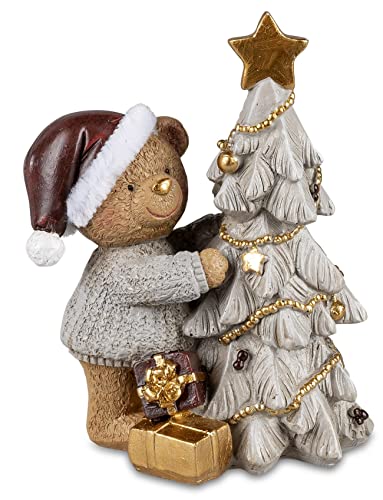 dekojohnson Ours en peluche avec sapin de Noël - Décoration d'hiver - Blanc marron doré - 9 x 7 x 13 cm Cover