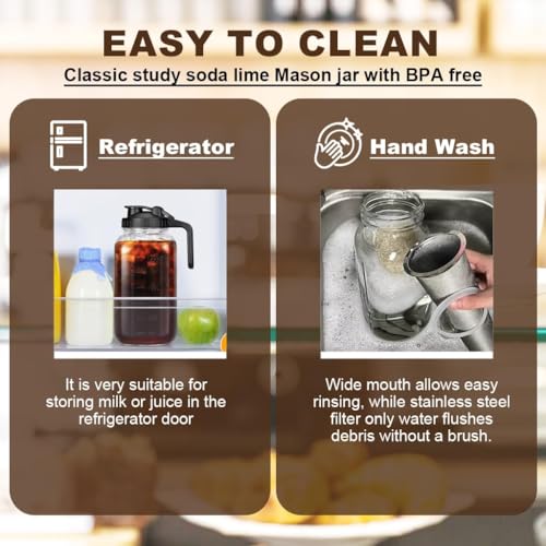 Image of ANKUL Cold Brew Coffee Maker Glass Pitcher Set - 1.8L Mason Jar with Stainless Steel Filter & Cleaning Brush - Iced Coffee Brewer with Lid & Handle for Home or Office (Ankul - 11)