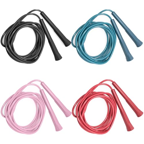 FEELCAT 縄跳び 小学生 飛びやすい 二重跳び スポーツなわとび 大人 子供用縄跳び 学校用縄跳び (ブラック+ブルー+ピンク+レッド)