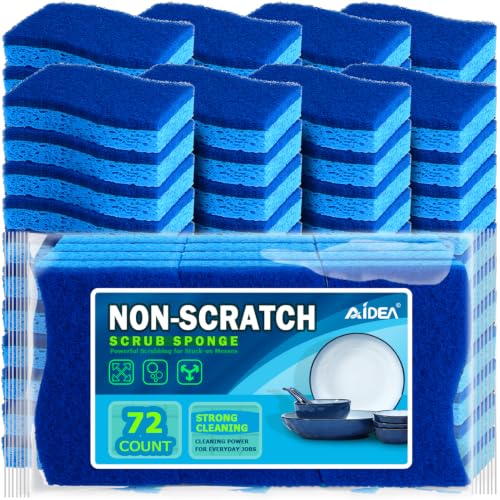 Image of AIDEA Sponges Kitchen-72Count, Non Scratch Scrub Sponge, Dish Sponges | Cleaning Sponge, Cleans Fast Without Scratching, Stands Up to Stuck-on Grime, Cleaning Power for Kitchen, Household