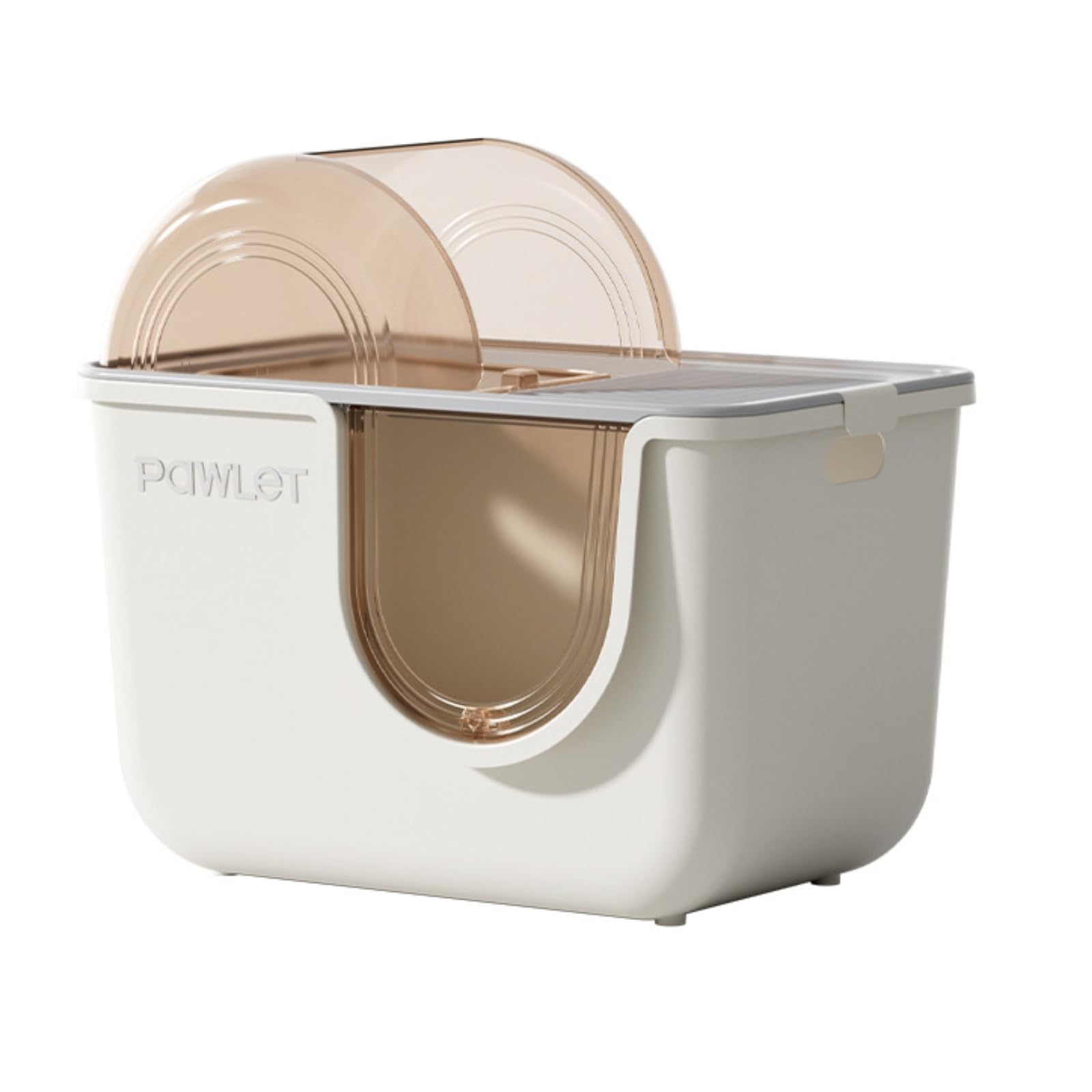 kowaku Caja de Arena para Gatos con Contenedor Cerrado Arenero Bandeja y Baño con Diseño y Esquinas Redondeadas Tapa Extraíble PP Control de Olores Adecuado, Blanco Arroz