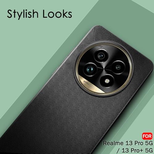 Image of TheGiftKart Back Cover Case for Realme 13 Pro / 13 Pro Plus 5G | Slim & Lightweight | Ultra-Premium Design | Camera Protection Bump | Fabric Texture Case Cover (PC & TPU, Black)