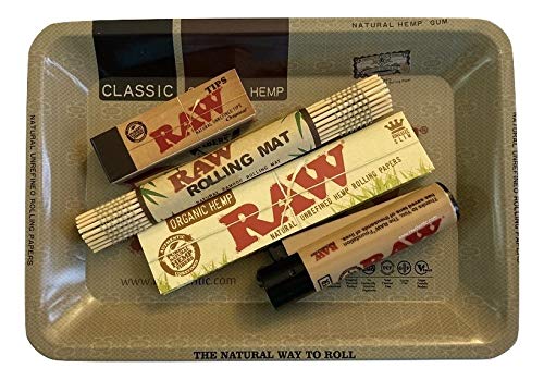 Raw Rolling Tray Bundle Rolling Mat Rolling Paper Bundle Raw Tips Clipper Lighter Stoner-Club