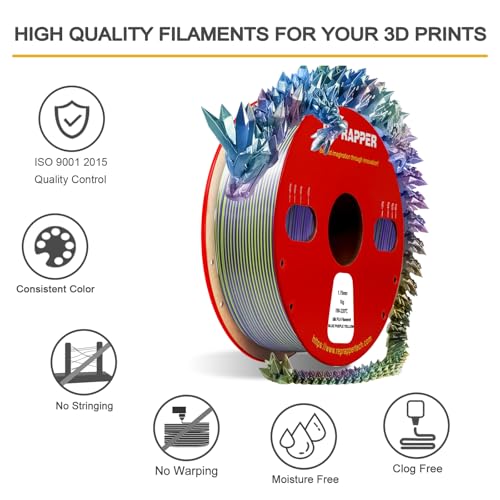 Image of Reprapper Triple Color Filament Coextrusion PLA Filament 1.75mm for 3D Printer, Multicolor Like Dual Color Rainbow PLA, 2.2lbs (1kg), Silk PLA Blue /Purple /Yellow
