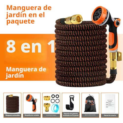 Miniatura 7 de Edonkvi Manguera Jardin Extensible 30 Metros, Mangeras Jardineria Flexible Con 10 Funciones Pistola, Boquilla Manguera Terraza Retractil Con 3 4 1 2 Conector, Garden Hose Riego Conectores Accesorios