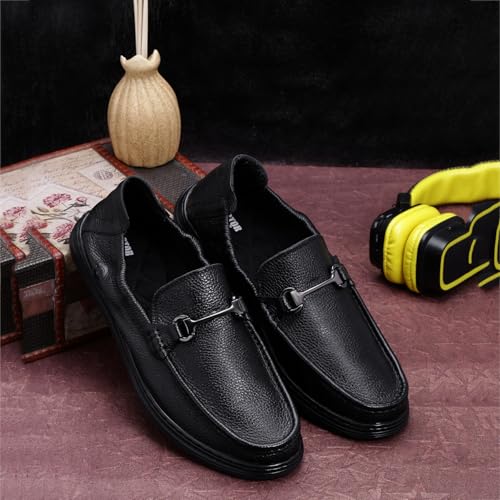 Classic Genuine Leather Formal Shoes for Men with Memory Foam Cushion| Ultra Lightweight & Comfortable|Stylish & Flexible|Parties,Occasions,Office,Wedding,Casual|Black Slip On D-8062