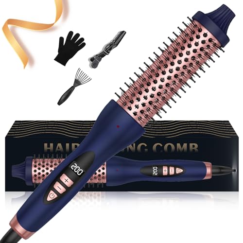 1.5 Inch Thermal Brush, Hot Round Brush for Straightening, Curling & Detangling, Heated Curling Brush, Fast Heating, 9 Temper Setting, Perfect for Travel & All Hair Types (Blue)