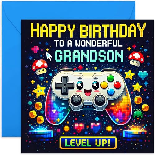 Birthday Greeting Card for Grandson Gamer Computer Games Controller Design - For 10th 11th 12th 13th 14th 15th 16th Child Boys Birthday