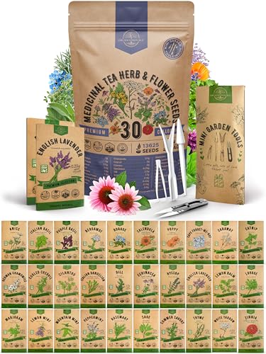Organo Republic 30 Medicinal Tea Herb & Flower Seeds Variety